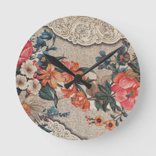 Horloge Ronde Vintage rouge orange blanc motif
