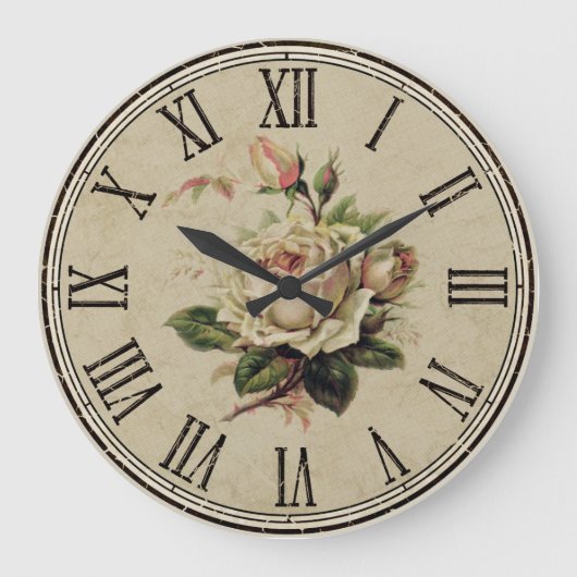 Horloge ronde Vintage Shabby Look "Rose blanc (Recto)