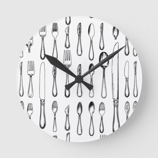 Horloge Ronde Vintage Silverware Sketch Pattern Elegant  (Recto)