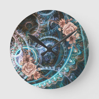 Horloge Ronde Vintage Steampunk Rustic Rose Abstrait