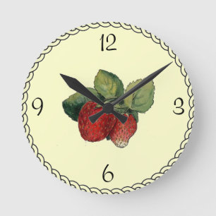 Horloge Ronde Vintage Strawberry Illustration Wall Clock