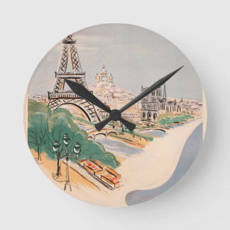Horloge Ronde Vintage Tour Eiffel Paris Air Travel Publicité