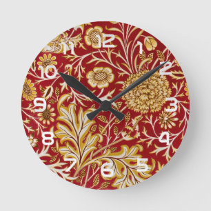 Horloge Ronde Vintage William Morris Cherwell Rouge Floral Art