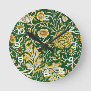 Horloge Ronde Vintage William Morris Cherwell Vert Floral Art