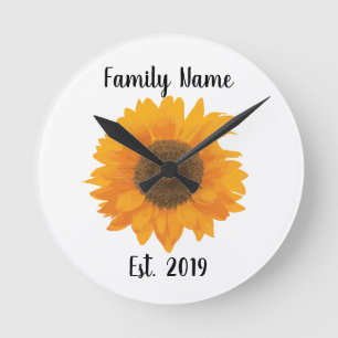 Horloge Ronde Vintage Yellow Sunflower