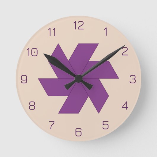 Horloge Ronde Violet Trapezoïde Carreaux Blossom (Recto)