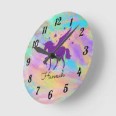 Horloge ronde violette Unicorne dorée (Angle)