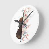 Horloge Ronde Violon aux fleurs. (Angle)