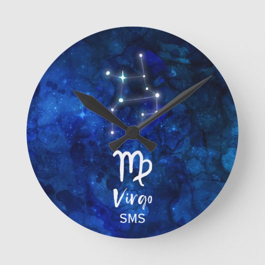 Horloge Ronde Virgo Zodiac Constellation Blue Galaxy Monogram (Recto)