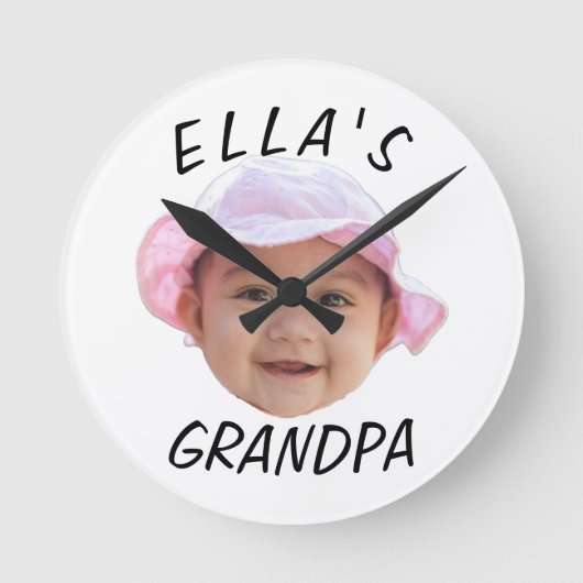 Horloge Ronde Visage de bébé personnalisé Photo Texte Grand-Père (Recto)