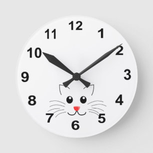 Horloge Ronde Visage de chat de dessin de bande dessinée