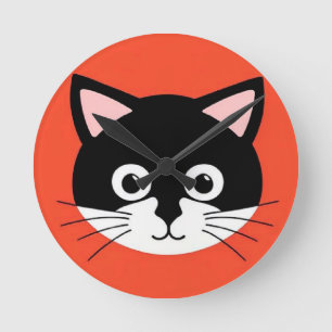 Horloge Ronde Visage de Chat Mignon Illustration Vibrante