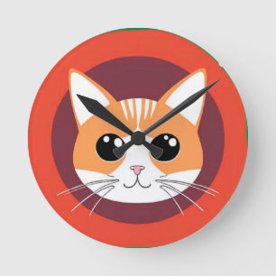 Horloge Ronde Visage de Chat Mignon Illustration Vibrante