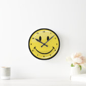 Horloge Ronde Visage heureux jaune classique (Maison)