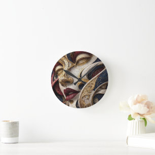 Horloge Ronde Visage Mosaïque Bourgogne Navy Ivoire Or
