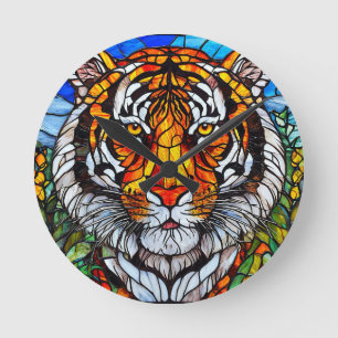 Horloge Ronde Vitreaux de tigre