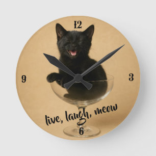Horloge Ronde Vivez, riez, miaou - Chat Drôle