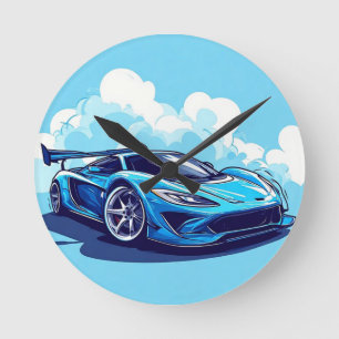 Horloge Ronde Voiture de sport bleue sous un ciel clair