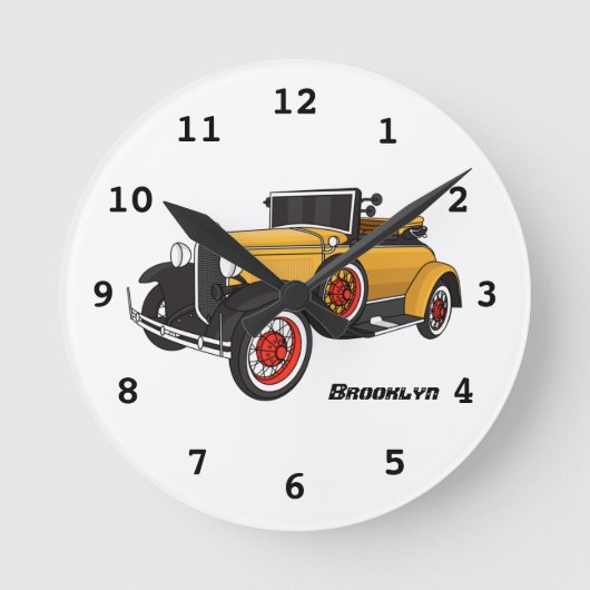 Horloge Ronde Voiture jaune classique 1931 (Recto)