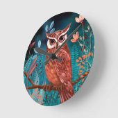 Horloge Ronde Vom Künstler handillustrierte Eule – Boho Natur (Angle)