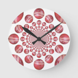 Horloge Ronde Vortex Cramoisi : Belle Art de Balle de Cricket Ro