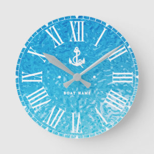Horloge Ronde Votre nom ou bateau Vintage Ancre nautique