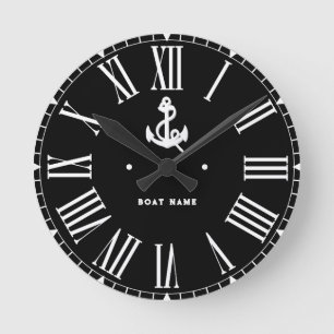 Horloge Ronde Votre nom ou bateau Vintage Ancre nautique