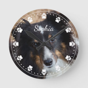 Horloge Ronde Votre photo et texte de l'animal de compagnie & fa