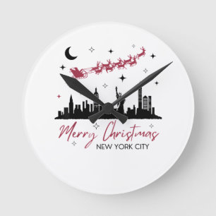 Horloge Ronde Voyage de Noël à New York, Joyeux Noël Nouveau