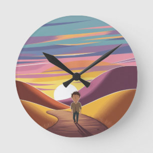 Horloge Ronde Voyage solitaire au coucher du soleil