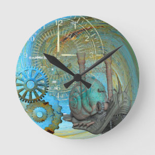 Horloge Ronde Voyageur d'escargots à vapeur Aqua