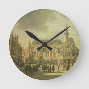 Horloge Ronde Vue de hôtel de ville dans le carré du marché d