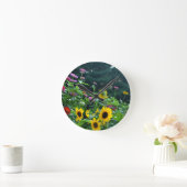 Horloge Ronde Vue jardin- tournesol, marguerites, cosmos (Maison)