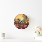 Horloge Ronde Vue panoramique du parc enneigé au coucher du sole (Maison)