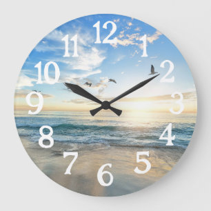 Horloge Ronde Vue sur la plage Beaucoup d'océan serein Grande ho