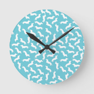 Horloge Ronde Wall Clock Blue and White Dachshund