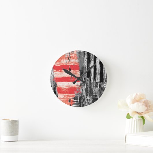 Horloge Ronde Wall Clock – Red Pulse Abstract Design (Maison)