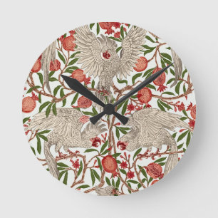 Horloge Ronde Walter Crane Cacatoès à tête blanche Grenade rouge