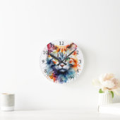 Horloge Ronde Watercolor Cat Multicolor Splash art (Maison)