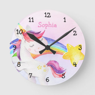 Horloge Ronde Watercolor Magical Unicorn
