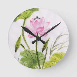 Horloge Ronde Watercolor Painting of Lotus Flower 2