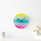Horloge Ronde Watercolor Pastel Rainbow (Maison)