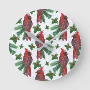 Horloge Ronde watercolor Red Cardinal Bird
