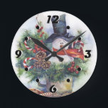 Horloge Ronde Watercolor snowman Christmas tree New Year winter<br><div class="desc">Watercolor snowman Christmas tree New Year winter est un poison de neige</div>