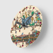 HORLOGE RONDE WEIRD MEDIEVAL BESTIARY HUNTER CAT,BIRD, FALCON (Angle)