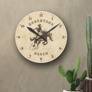 Horloge Ronde Western Rodeo Cowboy Pays Personnalisé