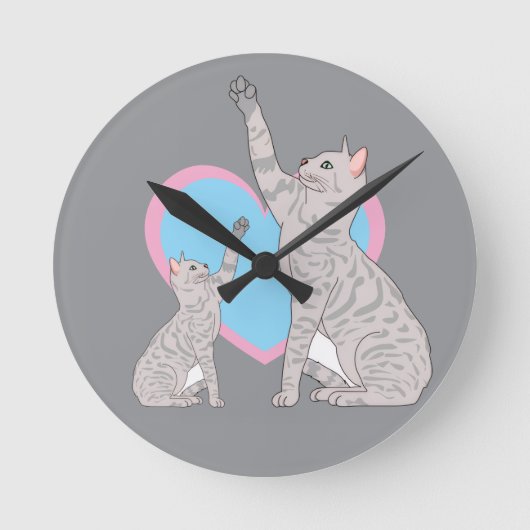 Horloge Ronde Whimsical Cats and Heart Design Round Clock (Recto)