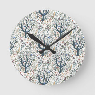 Horloge Ronde Whimsical Folk Art Forêt Tons Terre