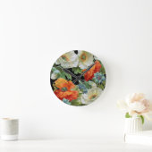 Horloge Ronde White and Orange Poppies Floral Wall Clock (Maison)
