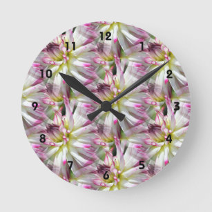 Horloge Ronde White Dahlia Flower Pattern Nature
